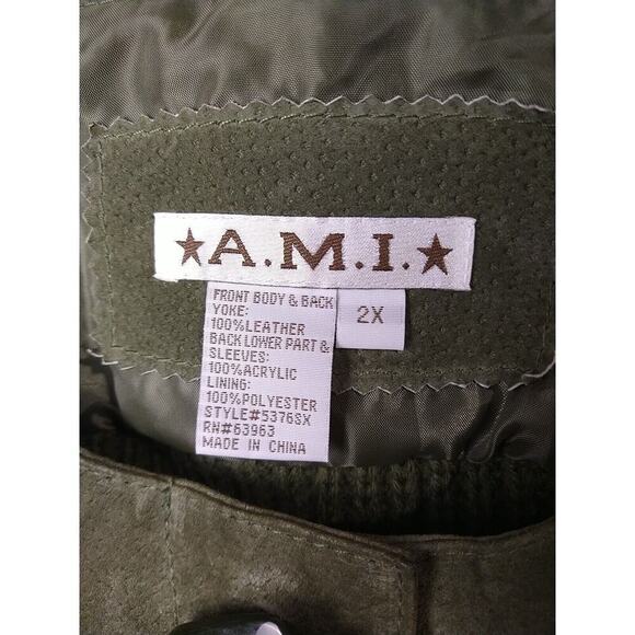 A.M.I. Woman 2X Jacket/ Sweater Green Snap 100 Leather Front Pocket Lined - Picture 3 of 12